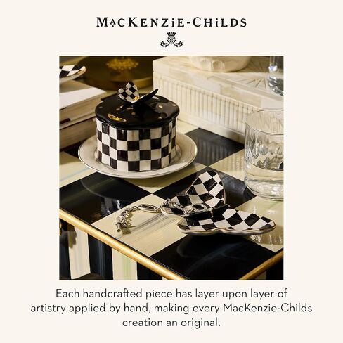 MACKENZIE-CHILDS Silver-Plated, Small Storage Box for Jewelry, Keepsakes, Ring Storage, or Gift Giving, Black-and-White Courtly Check Heart in Saudi Arabia