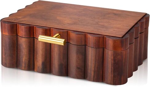 Nosiny Scalloped Wooden Jewelry Box Trinket Organizer with Lid Fan Shaped Decorative Storage Box for Keepsake, Rings, Earrings, Photos, Home Nightstand Dresser Display, 7.25 x 10 x 3.88 Inches in Saudi Arabia