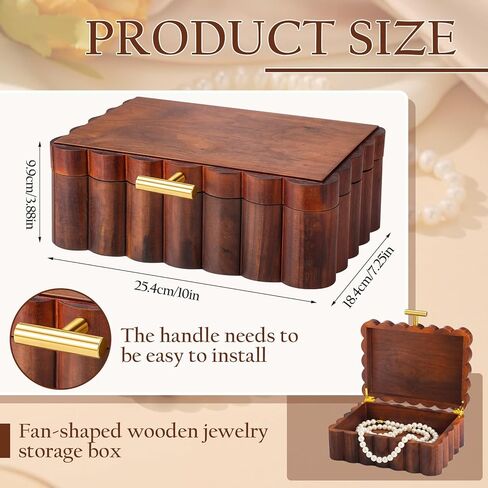 Nosiny Scalloped Wooden Jewelry Box Trinket Organizer with Lid Fan Shaped Decorative Storage Box for Keepsake, Rings, Earrings, Photos, Home Nightstand Dresser Display, 7.25 x 10 x 3.88 Inches in Saudi Arabia