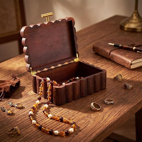 Nosiny Scalloped Wooden Jewelry Box Trinket Organizer with Lid Fan Shaped Decorative Storage Box for Keepsake, Rings, Earrings, Photos, Home Nightstand Dresser Display, 7.25 x 10 x 3.88 Inches in Saudi Arabia
