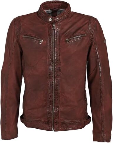 Mauritius Men's Nubuck Racer Leather Jacket, Dark Cognac Real Leather in Saudi Arabia