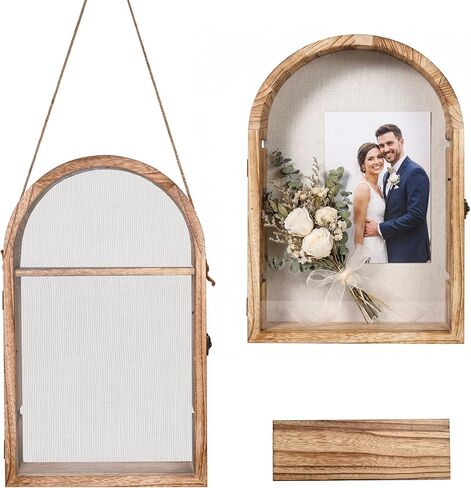 Shadow Box Frame with Clear Acrylic Door, Removable Shelves & Linen Back - Large Display Case Picture Frame for Wall or Tabletop - Memory Box for Wedding Bouquet, Photos, Medals, Memorabilia in Saudi Arabia
