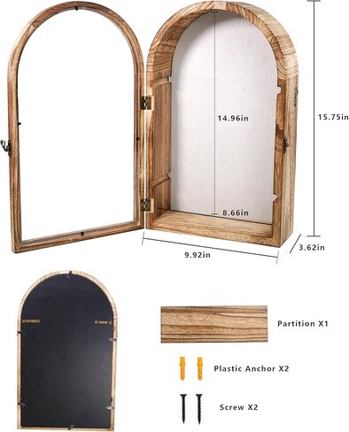 Shadow Box Frame with Clear Acrylic Door, Removable Shelves & Linen Back - Large Display Case Picture Frame for Wall or Tabletop - Memory Box for Wedding Bouquet, Photos, Medals, Memorabilia in Saudi Arabia