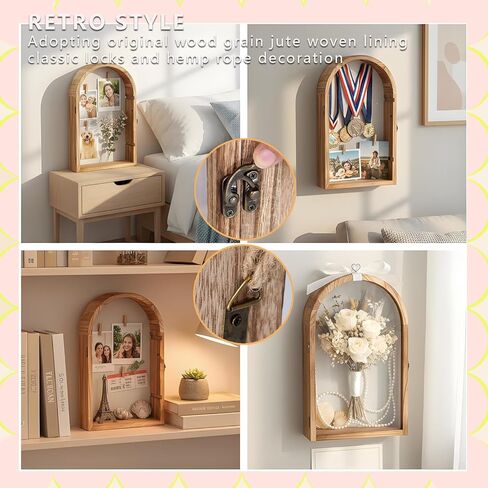Shadow Box Frame with Clear Acrylic Door, Removable Shelves & Linen Back - Large Display Case Picture Frame for Wall or Tabletop - Memory Box for Wedding Bouquet, Photos, Medals, Memorabilia in Saudi Arabia