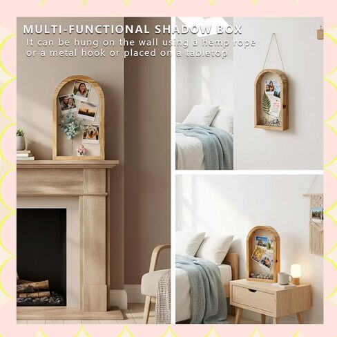 Shadow Box Frame with Clear Acrylic Door, Removable Shelves & Linen Back - Large Display Case Picture Frame for Wall or Tabletop - Memory Box for Wedding Bouquet, Photos, Medals, Memorabilia in Saudi Arabia