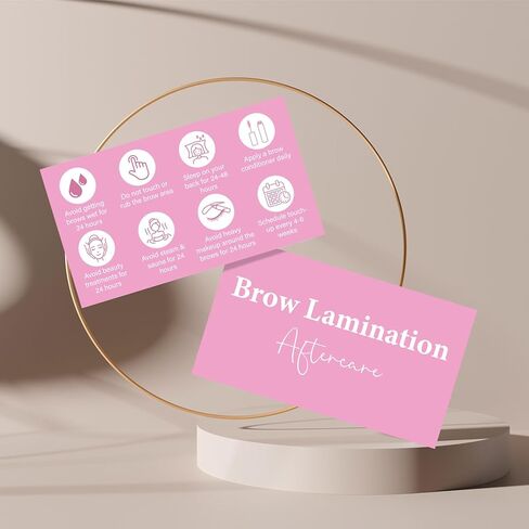 270 قطعة من بطاقات العناية اللاحقة لتصفيح الحواجب مقاس 3.5 × 2 بوصة، بطاقات تعليمات العناية اللاحقة بتصفيح الحواجب، بطاقة عمل مع رسم توضيحي وتعليمات لمستلزمات تصفيح الحواجب باللون الوردي in Kuwait