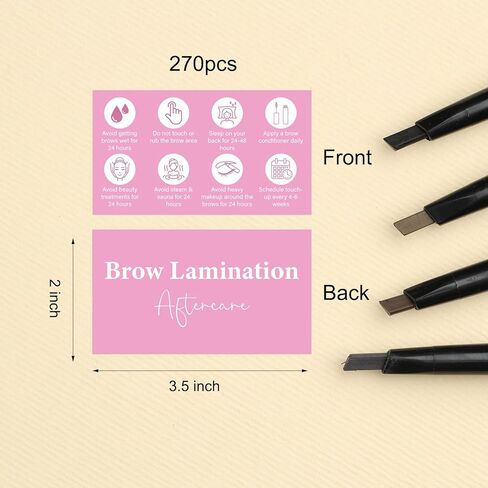 270 قطعة من بطاقات العناية اللاحقة لتصفيح الحواجب مقاس 3.5 × 2 بوصة، بطاقات تعليمات العناية اللاحقة بتصفيح الحواجب، بطاقة عمل مع رسم توضيحي وتعليمات لمستلزمات تصفيح الحواجب باللون الوردي in Kuwait