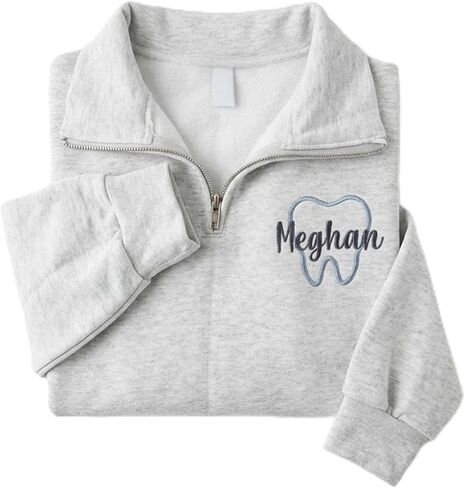 NAZENTI Personalized Embroidered Dental Hygienist Quarter-Zip Sweatshirt, Custom Dental Assistant Sweater, RDH Dentist Shirt in Saudi Arabia