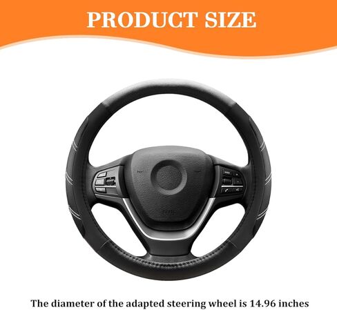 Car Steering Wheel Cover, 14.5-15" Non-Slip Leather Sporty Vehicle Steering Wheel Protector, Breathable Auto Interior Decoration Accessories, Universal for Van Truck Sedan (Black) in Saudi Arabia