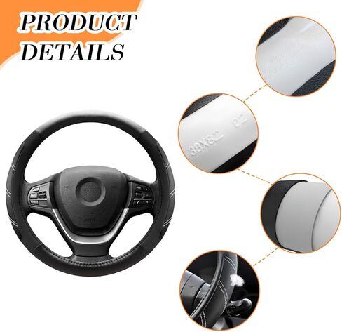Car Steering Wheel Cover, 14.5-15" Non-Slip Leather Sporty Vehicle Steering Wheel Protector, Breathable Auto Interior Decoration Accessories, Universal for Van Truck Sedan (Black) in Saudi Arabia