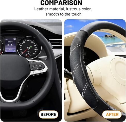 Car Steering Wheel Cover, 14.5-15" Non-Slip Leather Sporty Vehicle Steering Wheel Protector, Breathable Auto Interior Decoration Accessories, Universal for Van Truck Sedan (Black) in Saudi Arabia