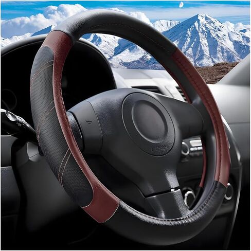 Car Steering Wheel Cover, 14.5-15" Non-Slip Leather Sporty Vehicle Steering Wheel Protector, Breathable Auto Interior Decoration Accessories, Universal for Van Truck Sedan (Black) in Saudi Arabia