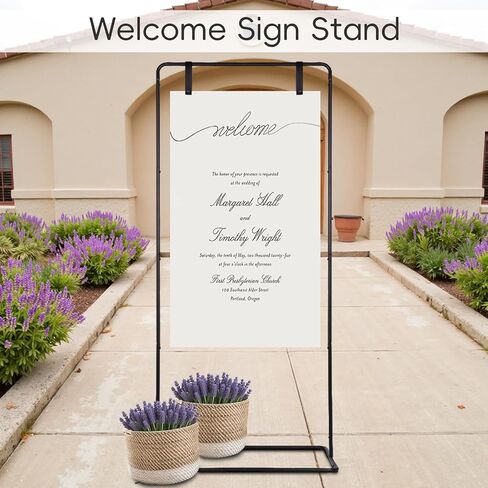 Wedding Welcome Sign Stand, Adjustable Welcome To Our Wedding Sign Stand, 68"x 30"x 20"Welcome Sign Holder with Ground Stakes & PU Leather Sign Hanging Straps, Sturdy Metal Hanging Sign Stand, Black Easel Stand for Heavy Signs in Saudi Arabia