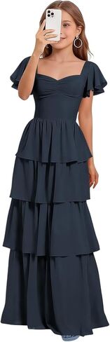 Junior Bridesmaid Dresses for Teen Girls Long Tiered Ruffle Girls Formal Dress Chiffon Wedding Guest Party Gowns in Saudi Arabia