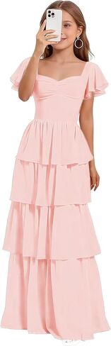 Junior Bridesmaid Dresses for Teen Girls Long Tiered Ruffle Girls Formal Dress Chiffon Wedding Guest Party Gowns in Saudi Arabia