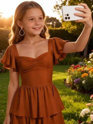 Junior Bridesmaid Dresses for Teen Girls Long Tiered Ruffle Girls Formal Dress Chiffon Wedding Guest Party Gowns in Saudi Arabia