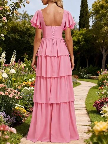Junior Bridesmaid Dresses for Teen Girls Long Tiered Ruffle Girls Formal Dress Chiffon Wedding Guest Party Gowns in Saudi Arabia
