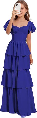 Junior Bridesmaid Dresses for Teen Girls Long Tiered Ruffle Girls Formal Dress Chiffon Wedding Guest Party Gowns in Saudi Arabia