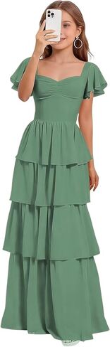 Junior Bridesmaid Dresses for Teen Girls Long Tiered Ruffle Girls Formal Dress Chiffon Wedding Guest Party Gowns in Saudi Arabia