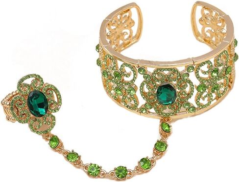 سلسلة يد من رمتوك باللون الأخضر الزمردي والخرز الكريستالي مع حلقة إصبع للنساء والفتيات مجوهرات المناسبات الخاصة in Kuwait