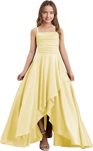 Chiffon Junior Bridesmaid Dresses Long Spaghetti Straps Flower Girl Dresses Slit Ruffle Girls Wedding Guest Dress in Kuwait