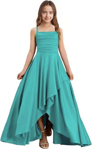 Chiffon Junior Bridesmaid Dresses Long Spaghetti Straps Flower Girl Dresses Slit Ruffle Girls Wedding Guest Dress in Saudi Arabia
