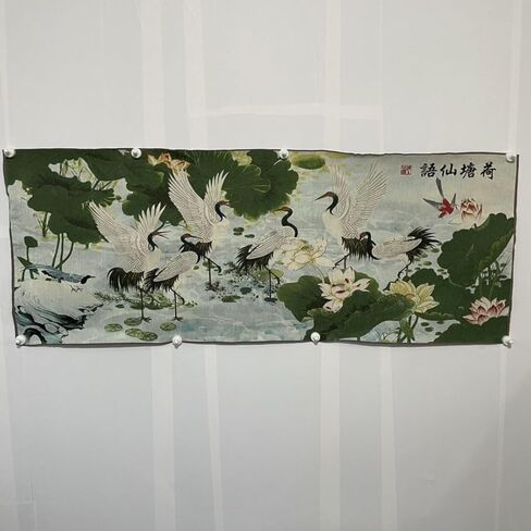 Chinese Embroidered Lotus Pond with Cranes Wall Hanging, Traditional Asian Art Tapestry, 60x160cm in Saudi Arabia