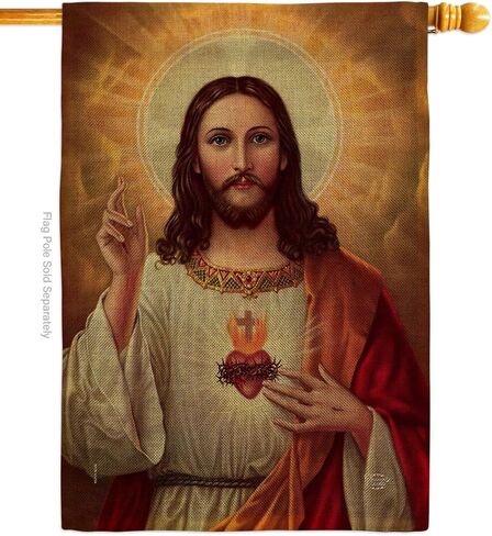 Feast of Sacred Heart of Jesus Burlap Flag Tapestry Burlap Wall Hanging Decor Home Porch Religious Canvas Room Tapestry Faith Fathers Day Cemetery Decoration for Grave Yard Catholic Gifts in Saudi Arabia