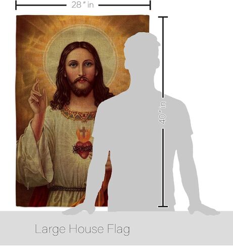 Feast of Sacred Heart of Jesus Burlap Flag Tapestry Burlap Wall Hanging Decor Home Porch Religious Canvas Room Tapestry Faith Fathers Day Cemetery Decoration for Grave Yard Catholic Gifts in Saudi Arabia