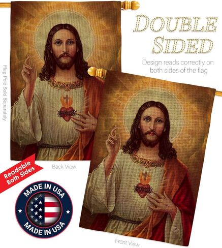 Feast of Sacred Heart of Jesus Burlap Flag Tapestry Burlap Wall Hanging Decor Home Porch Religious Canvas Room Tapestry Faith Fathers Day Cemetery Decoration for Grave Yard Catholic Gifts in Saudi Arabia