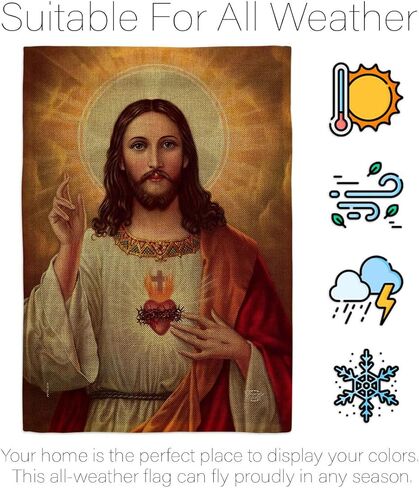 Feast of Sacred Heart of Jesus Burlap Flag Tapestry Burlap Wall Hanging Decor Home Porch Religious Canvas Room Tapestry Faith Fathers Day Cemetery Decoration for Grave Yard Catholic Gifts in Saudi Arabia