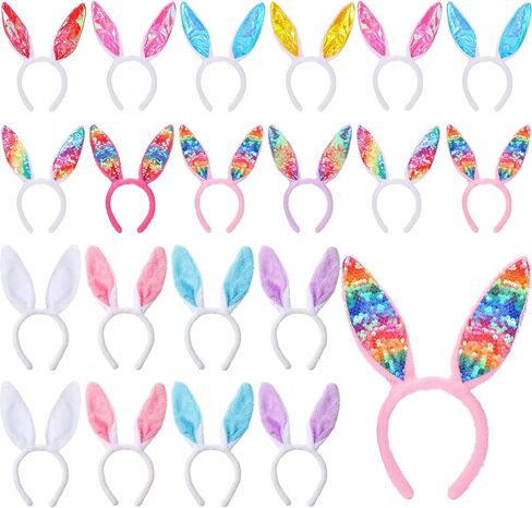 20 Pcs Easter Bunny Ears Plush and Sequin Bunny Ears Headband Colorful Bunny Headband Cute Ear Rabbit Hairband for Kids Adults Easter Party Decoration Easter Birthday Party Favors Costume Cosplay in Saudi Arabia