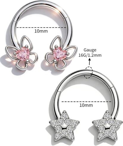 2PCS Horseshoe Septum Rings, 16G Cute Daith Jewelry, Stainless Steel Helix Daith Piercing Jewelry in Saudi Arabia
