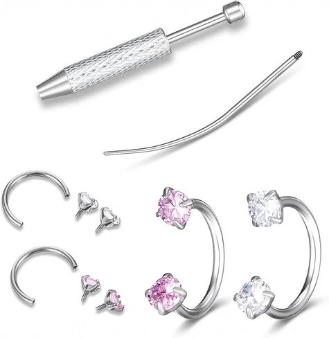 Horse Shoe Nose Rings for Women, Surgical Steel Nose Ring, 18g Pink Cubic Zirconia Noses Piercing, Silver Cartilage Helix Tragus Earring Hoops, Lip Eyebrow Helix Ear Piercing Jewelry in Saudi Arabia