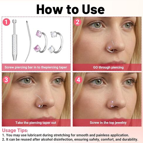 Horse Shoe Nose Rings for Women, Surgical Steel Nose Ring, 18g Pink Cubic Zirconia Noses Piercing, Silver Cartilage Helix Tragus Earring Hoops, Lip Eyebrow Helix Ear Piercing Jewelry in Saudi Arabia