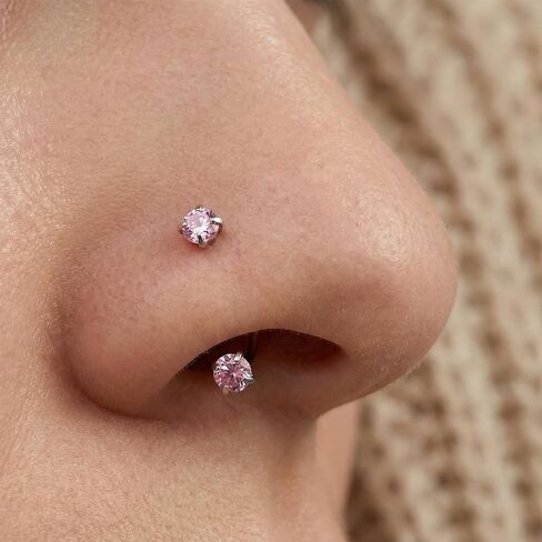 Horse Shoe Nose Rings for Women, Surgical Steel Nose Ring, 18g Pink Cubic Zirconia Noses Piercing, Silver Cartilage Helix Tragus Earring Hoops, Lip Eyebrow Helix Ear Piercing Jewelry in Saudi Arabia