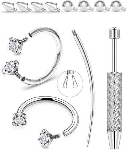 حلقات أنف من الفولاذ الجراحي على شكل حدوة حصان 316L، حلقة حاجز 8/10/12 مم 18 جرام/16 جرام مع أداة ومقبض كروي، لا تسبب الحساسية للأنف، الرخ، الغضروف، اللولب، الشفاه - أقراط فضية لثقب المجوهرات in Kuwait