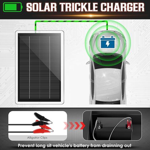 Saillong 12V شاحن بطارية السيارة بالطاقة الشمسية، لوحة شمسية مقاومة للماء محمولة شاحن بالطاقة الشمسية مع قابس ولاعة السجائر ومشبك التمساح للسيارة والدراجة النارية والقوارب البحرية RV (2.5 وات) in Kuwait