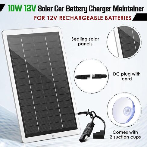 Saillong 12V شاحن بطارية السيارة بالطاقة الشمسية، لوحة شمسية مقاومة للماء محمولة شاحن بالطاقة الشمسية مع قابس ولاعة السجائر ومشبك التمساح للسيارة والدراجة النارية والقوارب البحرية RV (2.5 وات) in Kuwait