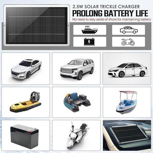 Saillong 12V شاحن بطارية السيارة بالطاقة الشمسية، لوحة شمسية مقاومة للماء محمولة شاحن بالطاقة الشمسية مع قابس ولاعة السجائر ومشبك التمساح للسيارة والدراجة النارية والقوارب البحرية RV (2.5 وات) in Kuwait