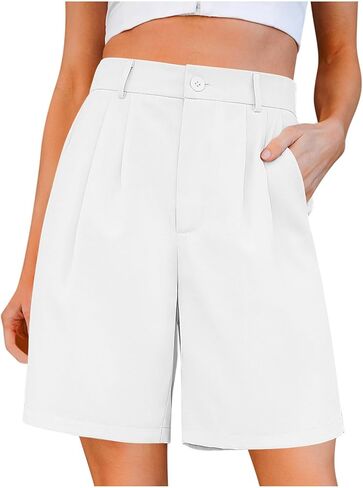 LFEOOST Shorts for Women 𝟮𝟬𝟮𝟰 Dressy Casual Summer Outfits Back Elastic High Waisted Wide Leg Dress Shorts with Pockets in Saudi Arabia