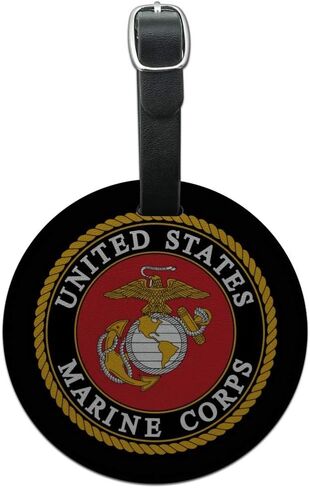 Marines USMC Emblem Black Yellow Red Round Leather Luggage Card ID Tag in Saudi Arabia