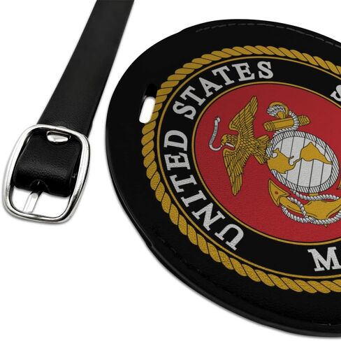 Marines USMC Emblem Black Yellow Red Round Leather Luggage Card ID Tag in Saudi Arabia