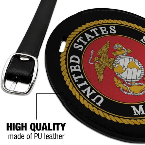 Marines USMC Emblem Black Yellow Red Round Leather Luggage Card ID Tag in Saudi Arabia
