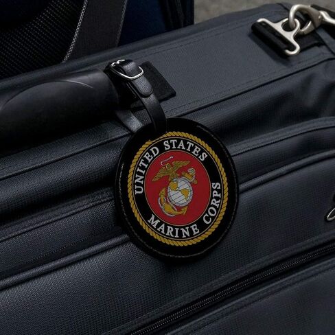 Marines USMC Emblem Black Yellow Red Round Leather Luggage Card ID Tag in Saudi Arabia