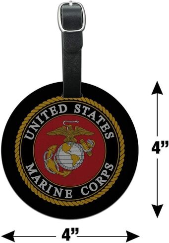 Marines USMC Emblem Black Yellow Red Round Leather Luggage Card ID Tag in Saudi Arabia