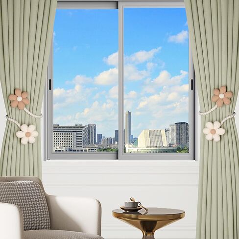 Meplait 2 حزمة بوهو زهرة الستار Tiebacks الستار Holdbacks، لا الحفر DIY الستار العلاقات أصحاب الستائر الزخرفية لغرفة نوم الحضانة نافذة العلاج الديكور (البيج والكاكي) in Kuwait