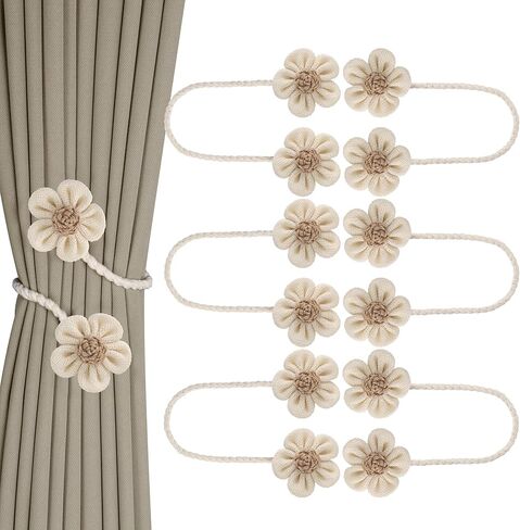 Meplait 2 حزمة بوهو زهرة الستار Tiebacks الستار Holdbacks، لا الحفر DIY الستار العلاقات أصحاب الستائر الزخرفية لغرفة نوم الحضانة نافذة العلاج الديكور (البيج والكاكي) in Kuwait