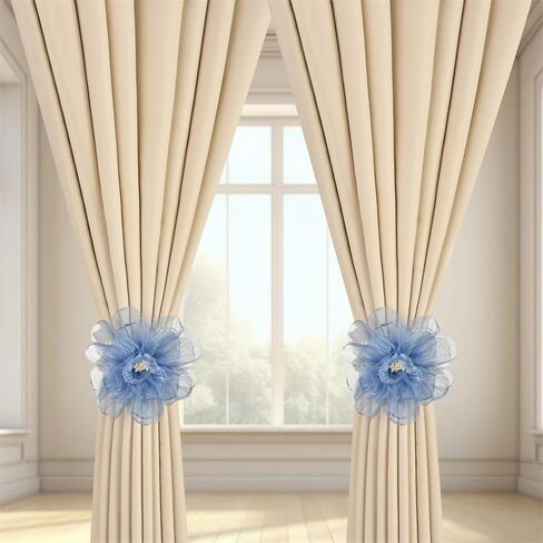 SUQ I OME 1 Pair of Curtain Tiebacks, Elegant Pearl Beaded Magnetic Curtain Tieback with Handmade Flower Decorative Drapery Holdbacks Rope Holder for Home, Office,Blue in Saudi Arabia