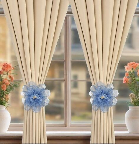 SUQ I OME 1 Pair of Curtain Tiebacks, Elegant Pearl Beaded Magnetic Curtain Tieback with Handmade Flower Decorative Drapery Holdbacks Rope Holder for Home, Office,Blue in Saudi Arabia